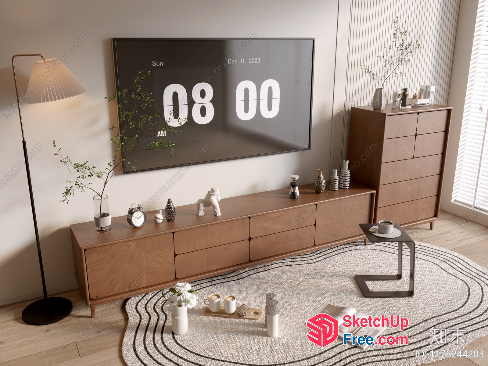 Modern Minimalist Living Room With Wooden Furniture And Natural Light 3D SketchUp File