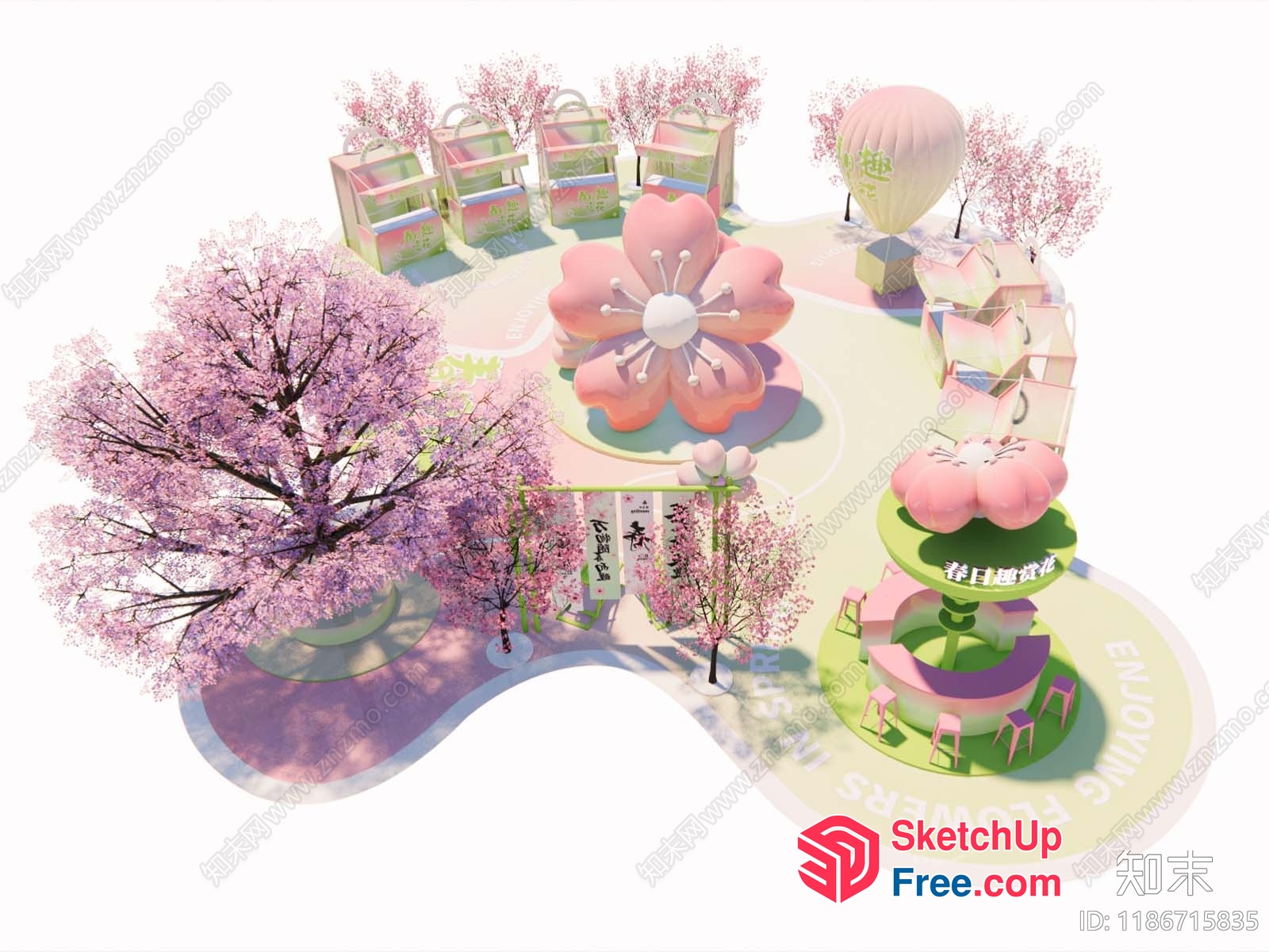 Vibrant 3D Cherry Blossom Decor 3D SketchUp File