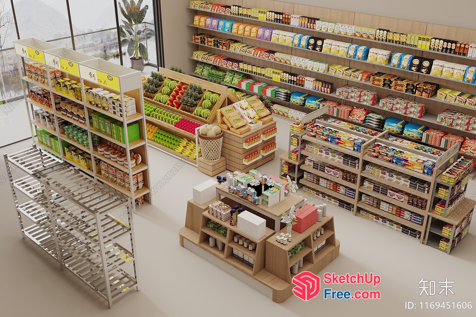 Grocery Store Interior With Shelves And Produce 3D SketchUp File