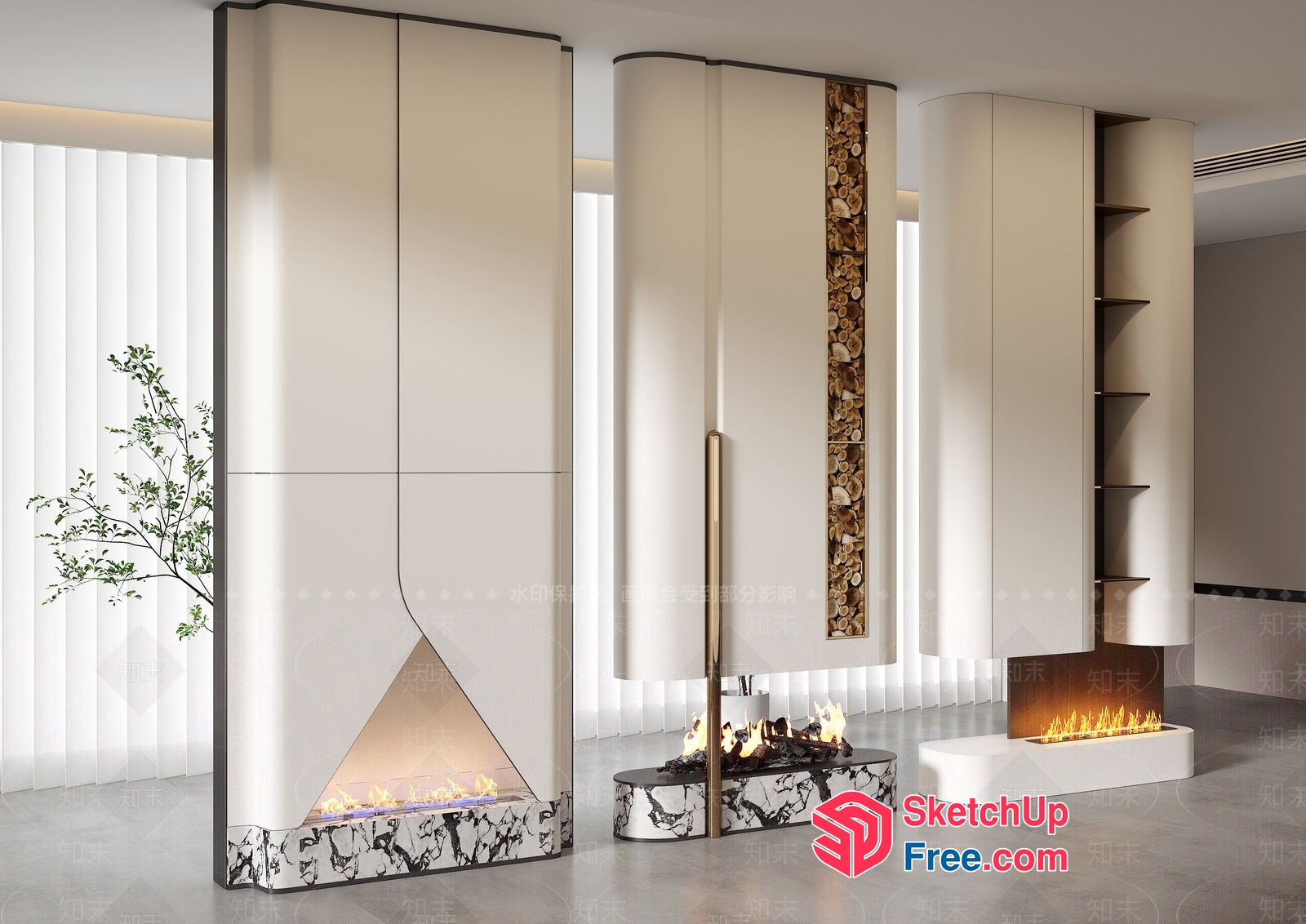 Modern Pillars And Fireplaces 3D SketchUp File