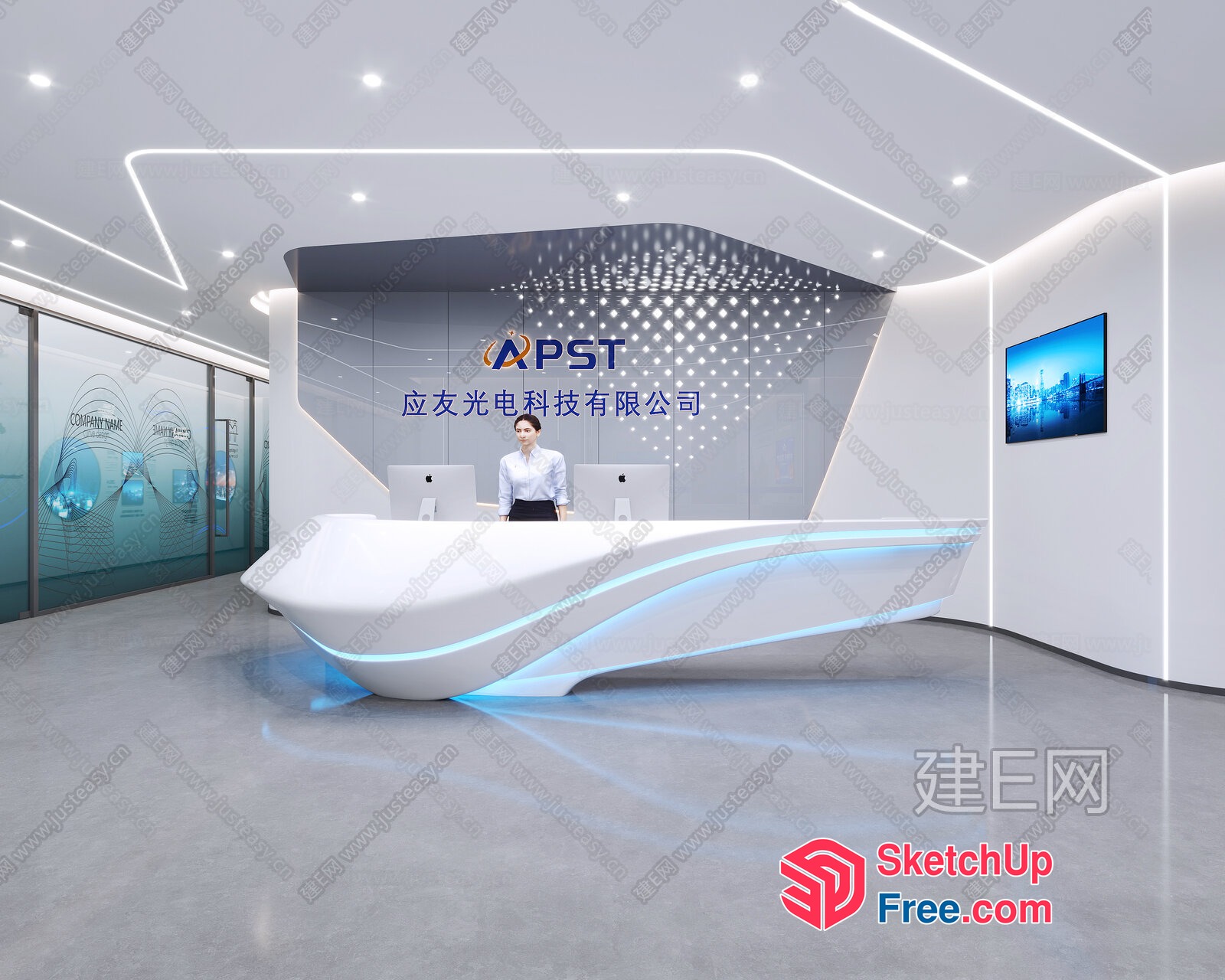 Modern Office Reception Area With Unique Desk Design 3D SketchUp File