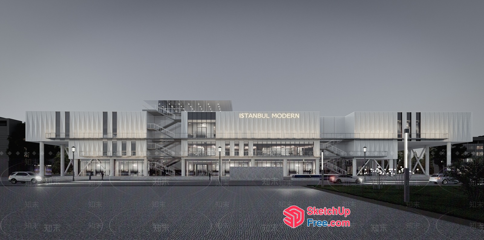Modern Commercial Street Building Exterior 3D SketchUp File