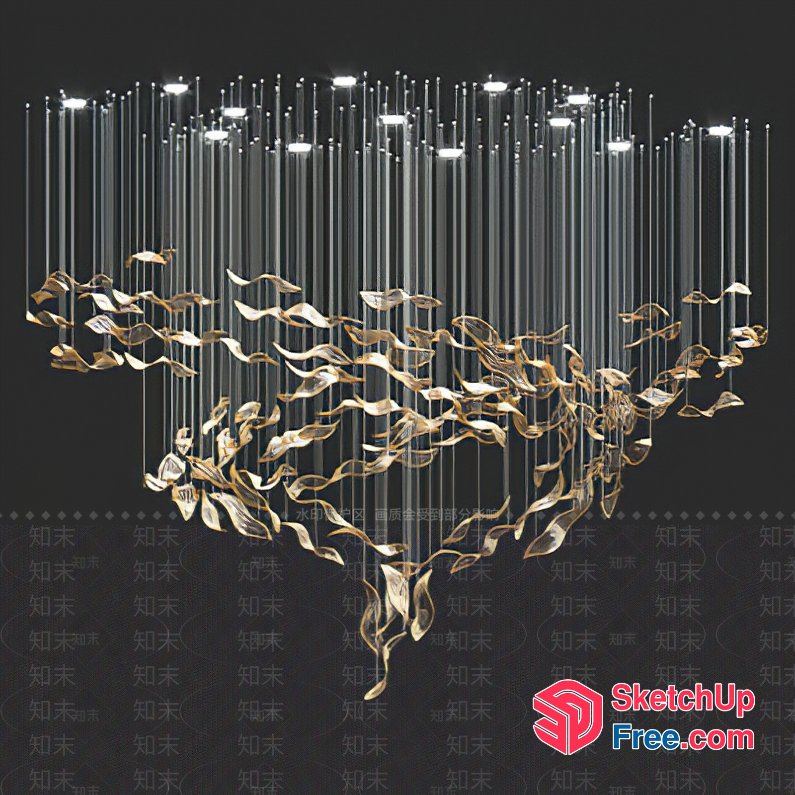 Elegant Glass And Metal Leaf Decor Chandelier 3D SketchUp File