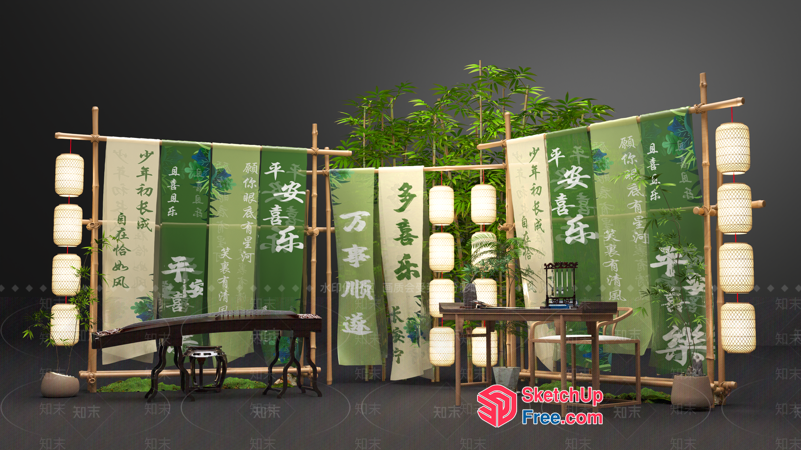 Traditional Asian-Inspired Decorative Screen 3D SketchUp File