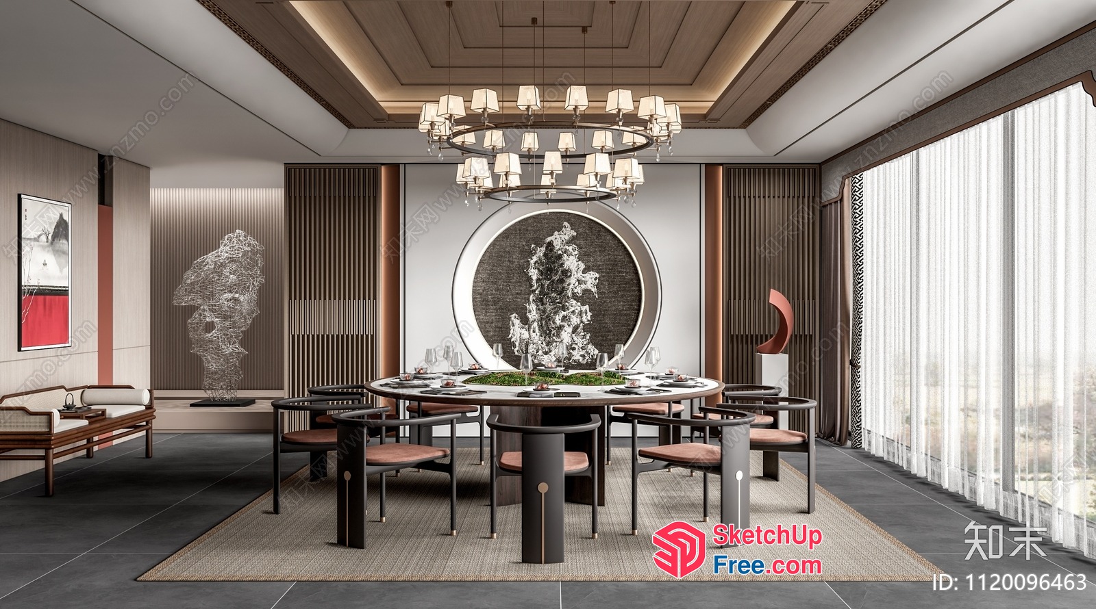 Elegant And Modern Asian-Inspired Dining Room 3D SketchUp File