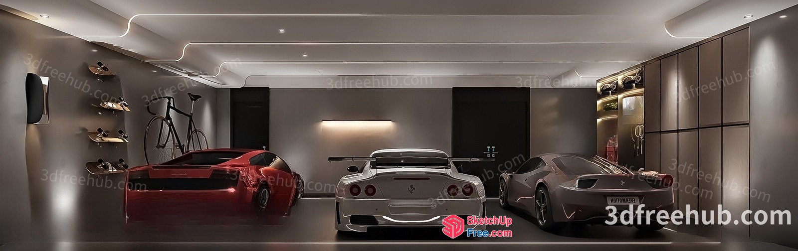 Modern Garage With Sports Cars And Storage 3D SketchUp File