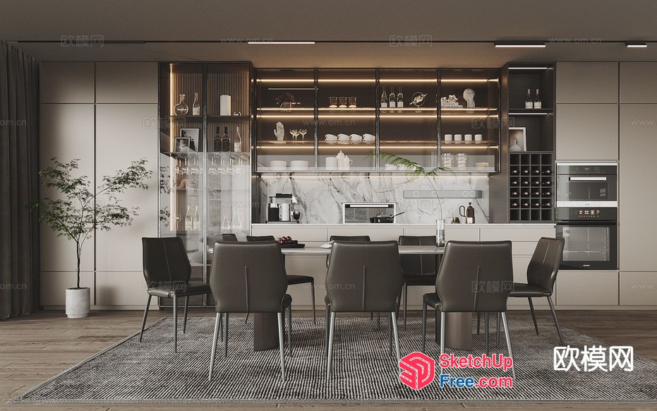 Modern Kitchen And Dining Room Interior Design 3D SketchUp File