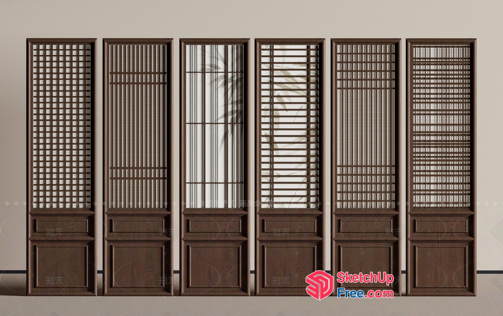 Wooden Partition Screen With Slatted And Lattice Panels 3D SketchUp File