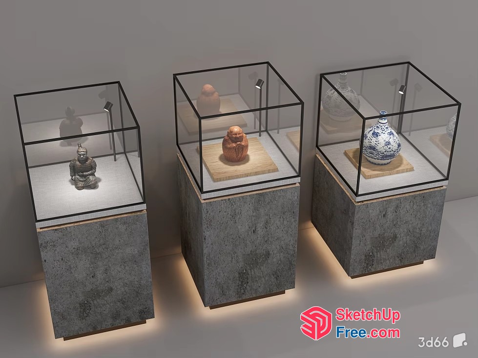 Antique Statues Displayed In Glass Cases 3D SketchUp File