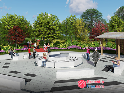 People Gathering At An Outdoor White Bench 3D SketchUp File