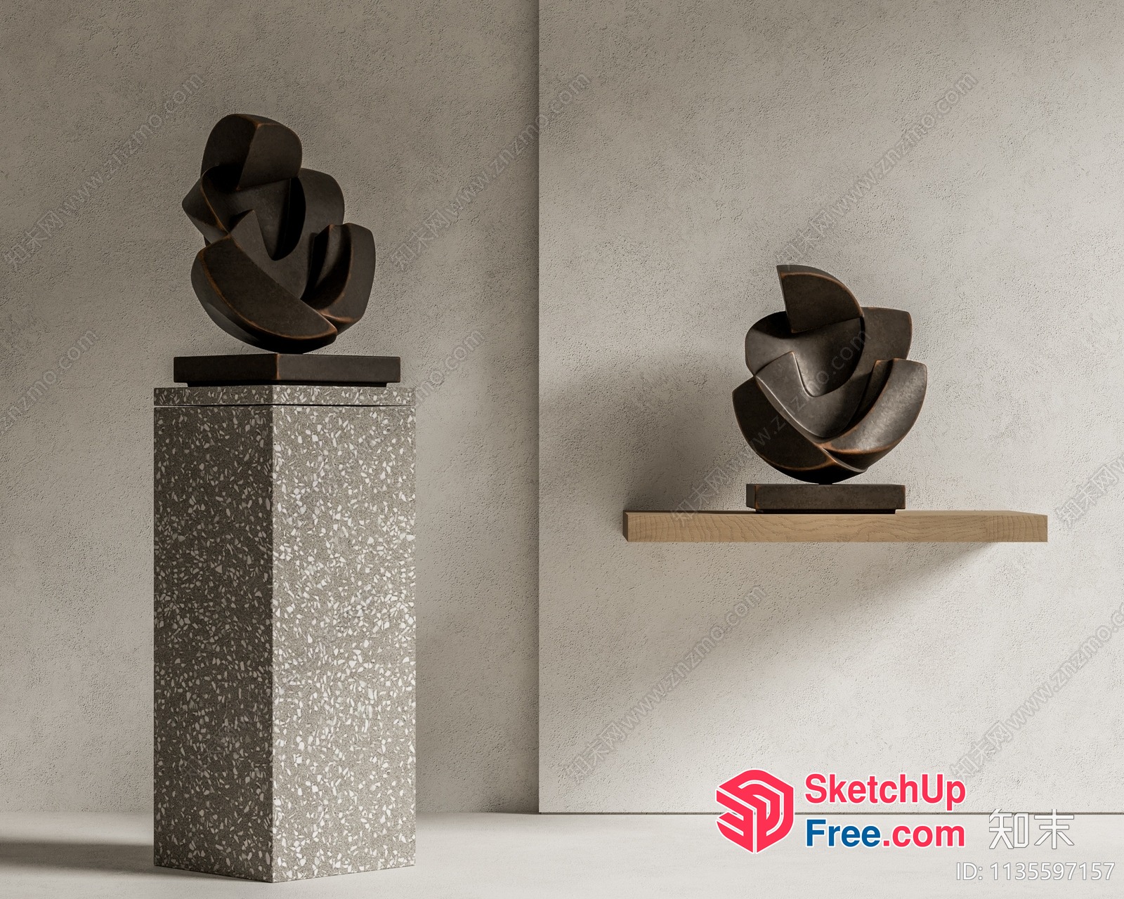 Modern Sculptures On Pedestal And Shelf 3D SketchUp File