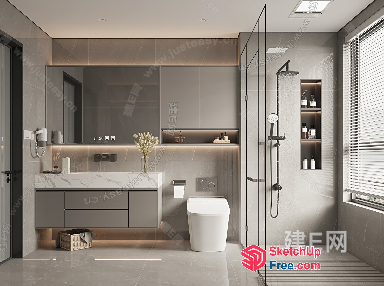 Modern Bathroom With Sleek Fixtures And Grey Tones 3D SketchUp File