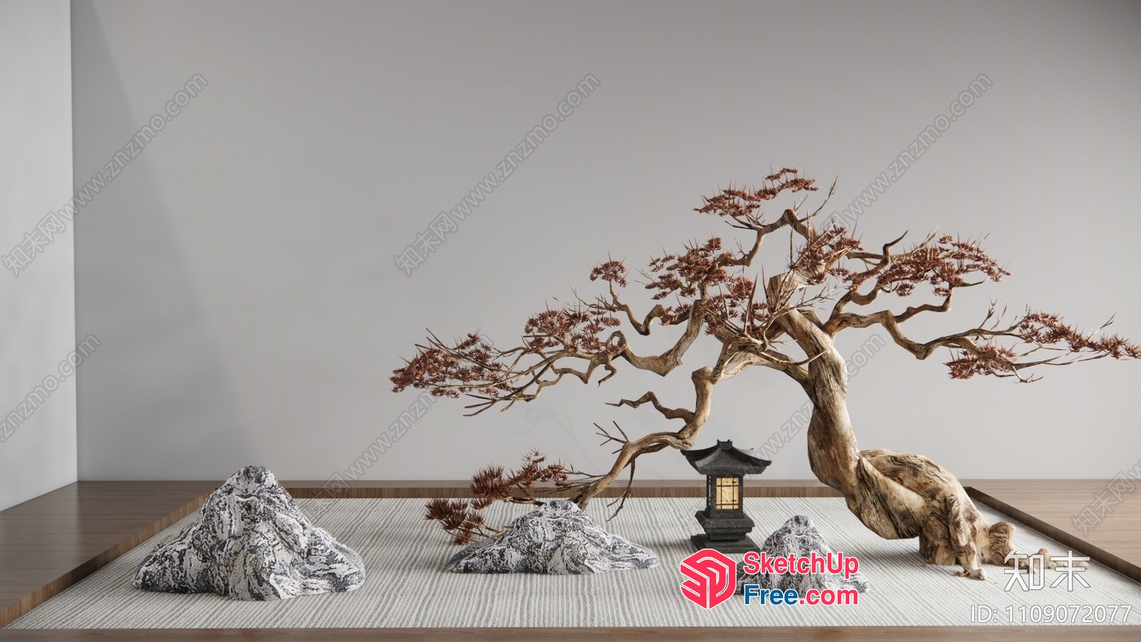 Serene Japanese-Inspired Interior Landscape 3D SketchUp File