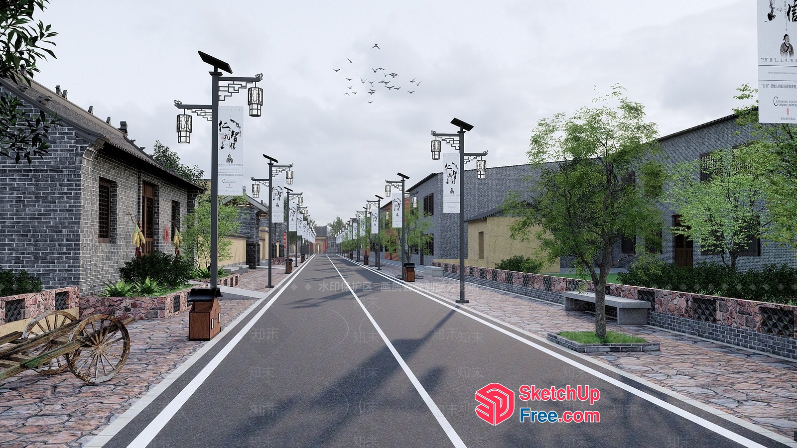 Asian Street Scene With Traditional Architecture 3D SketchUp File