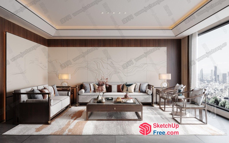 Modern Living Room With City View 3D SketchUp File