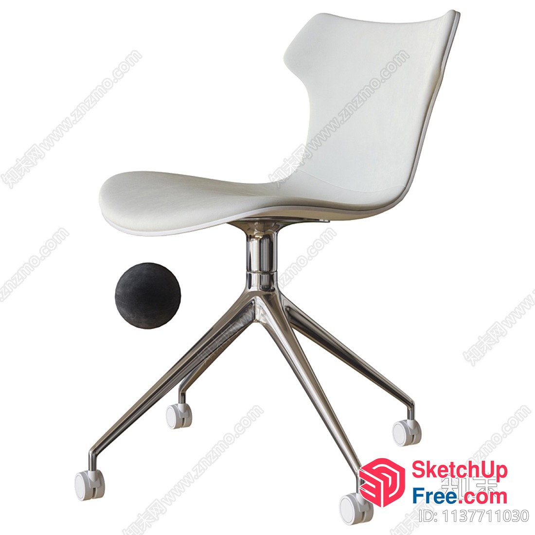 Modern White Chair With Wheels And Chrome Legs 3D SketchUp File
