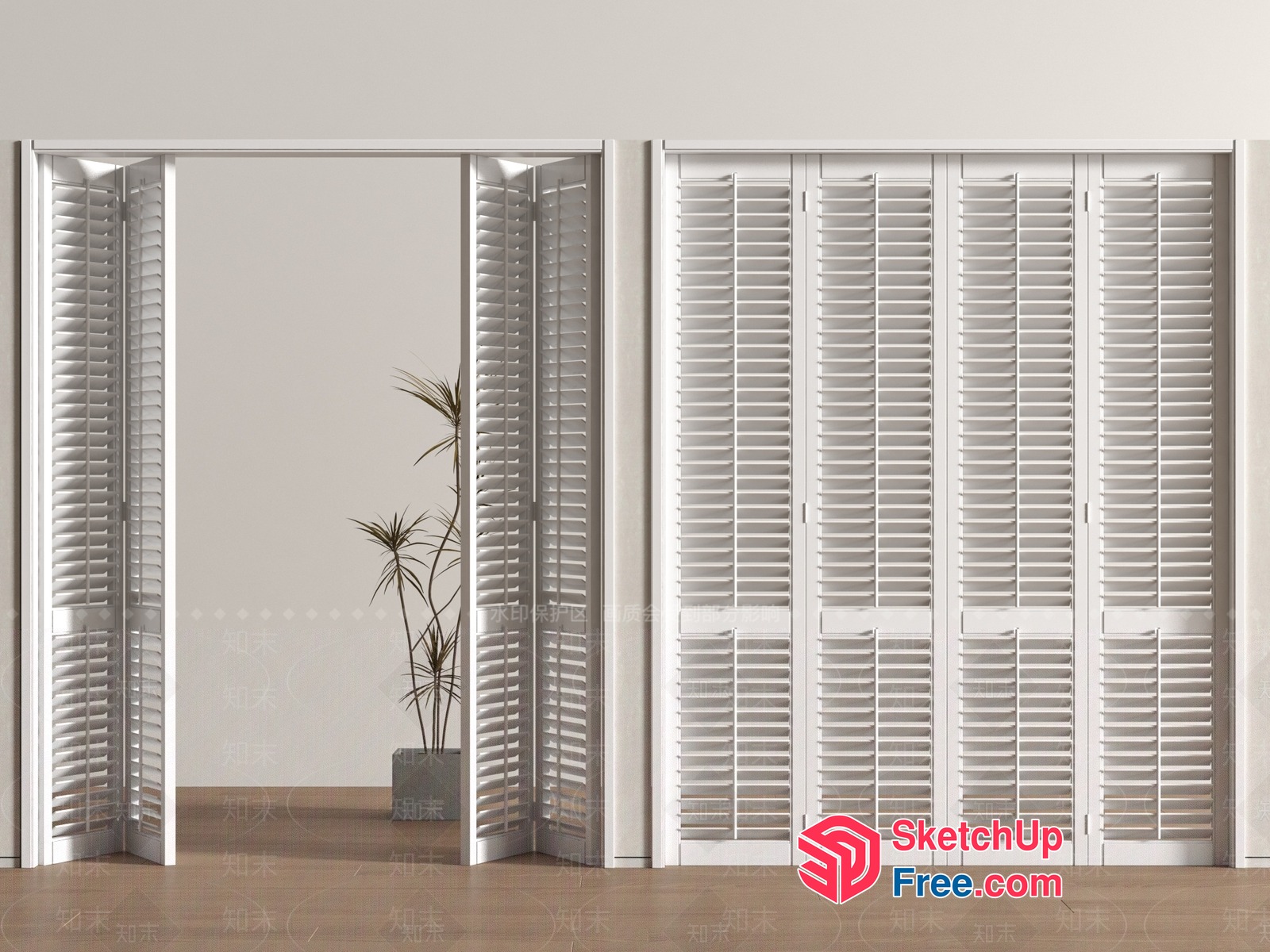 White Slatted Folding Partition Screen 3D SketchUp File