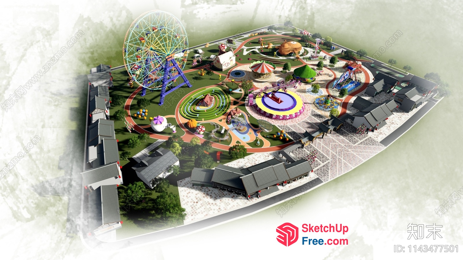 Amusement Park With Ferris Wheel And Mini Golf Course 3D SketchUp File