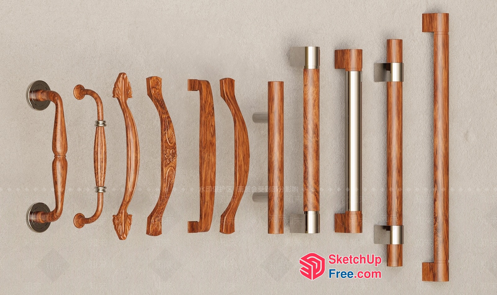 Modern Wooden Door Handles And Knobs 3D SketchUp File
