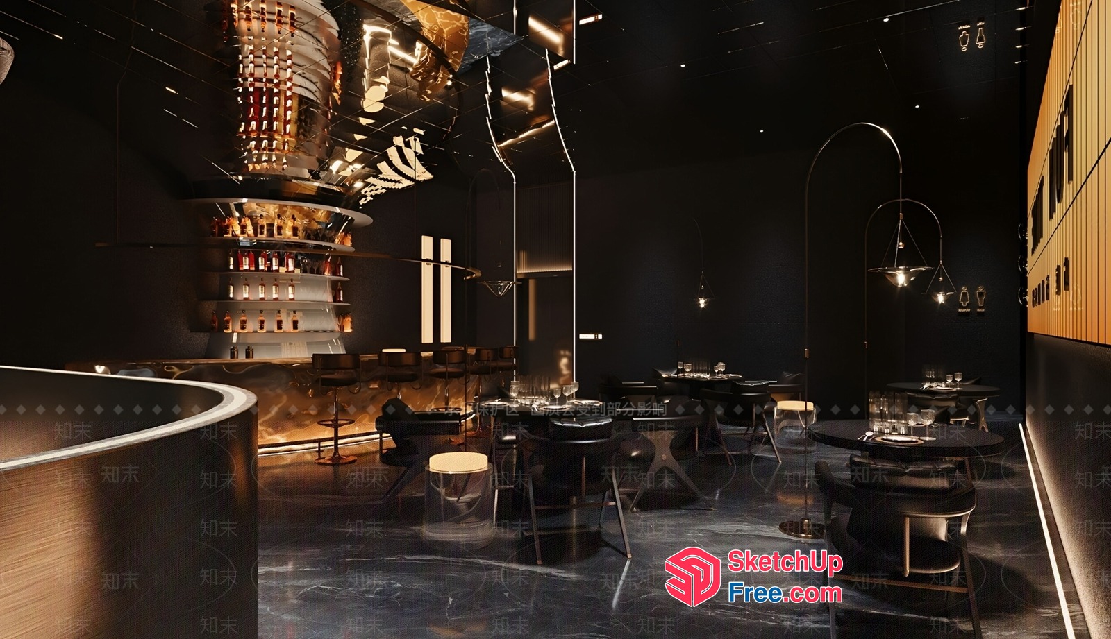 Luxurious Dark-Toned Restaurant Interior 3D SketchUp File