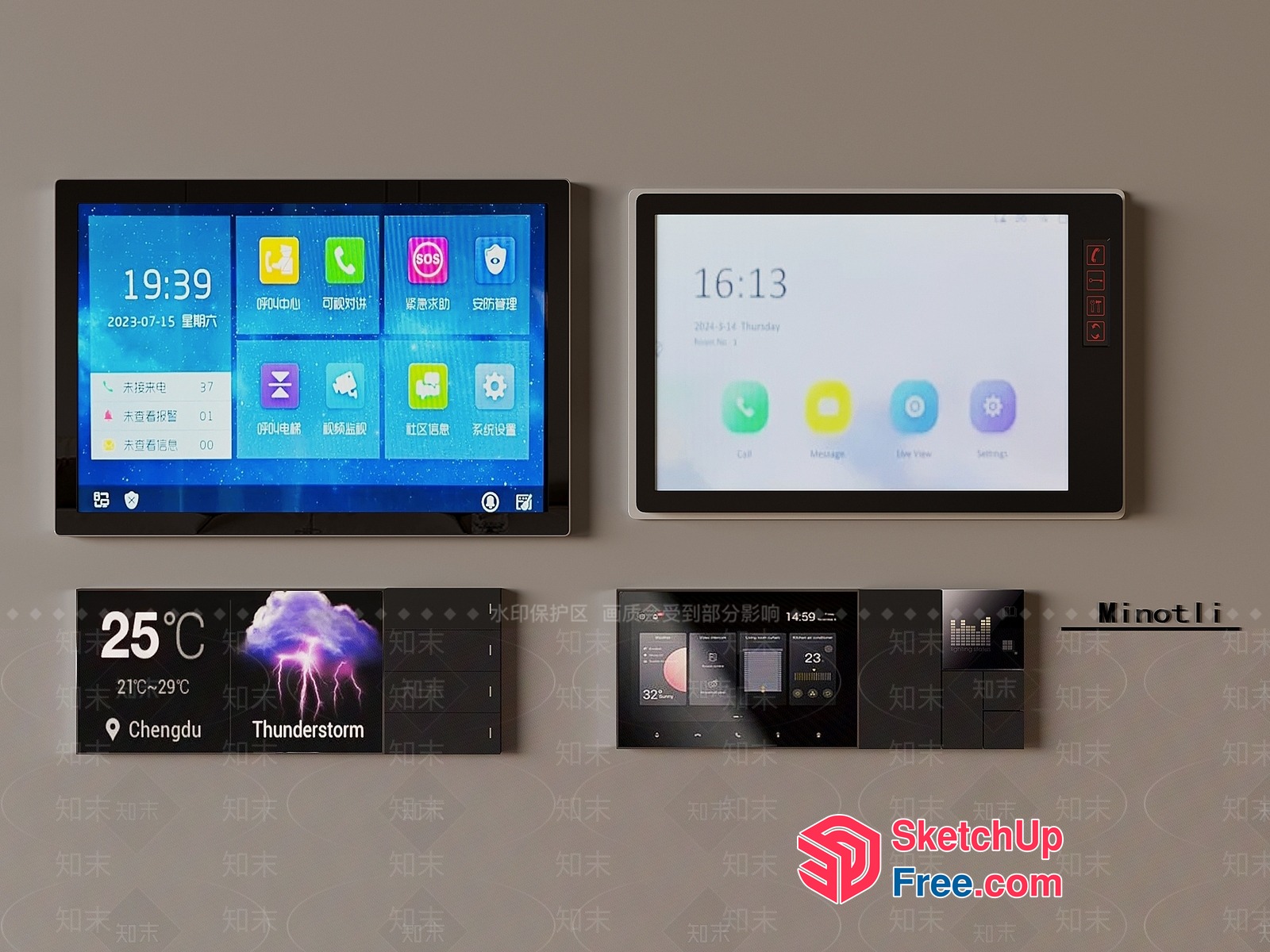 Modern Wall-Mounted Digital Display Units 3D SketchUp File