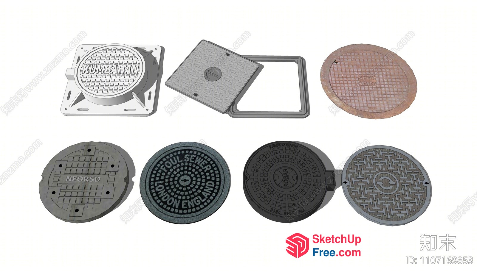 Manhole Covers In Various Styles And Materials 3D SketchUp File