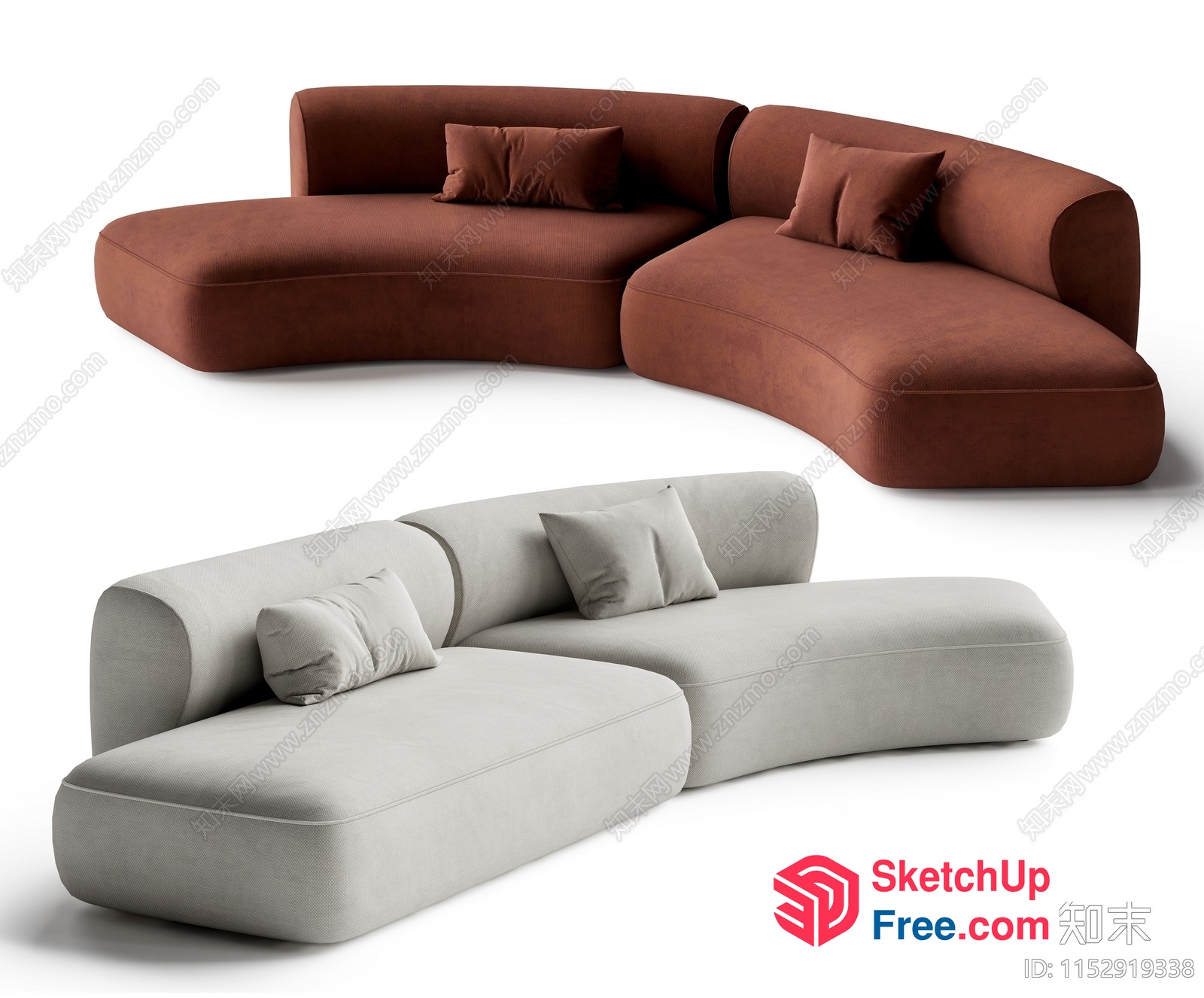 Modern Sofa Design With Pillows And Curved Backrest 3D SketchUp File
