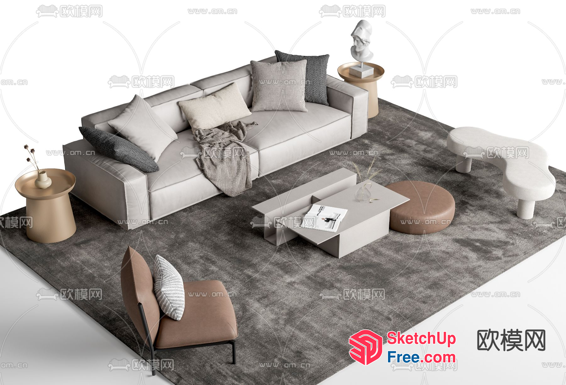 Modern Living Room With Neutral Color Palette 3D SketchUp File