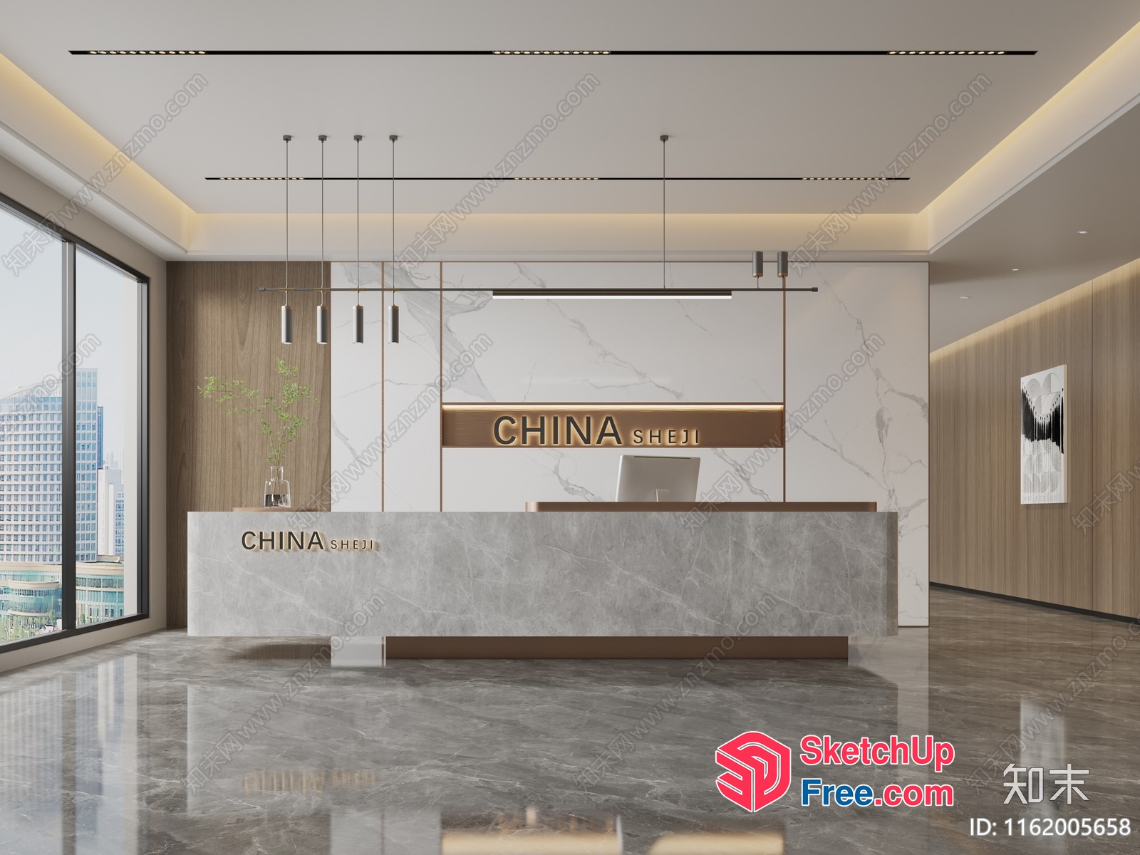 Elegant Office Space With Modern Reception Desk 3D SketchUp File