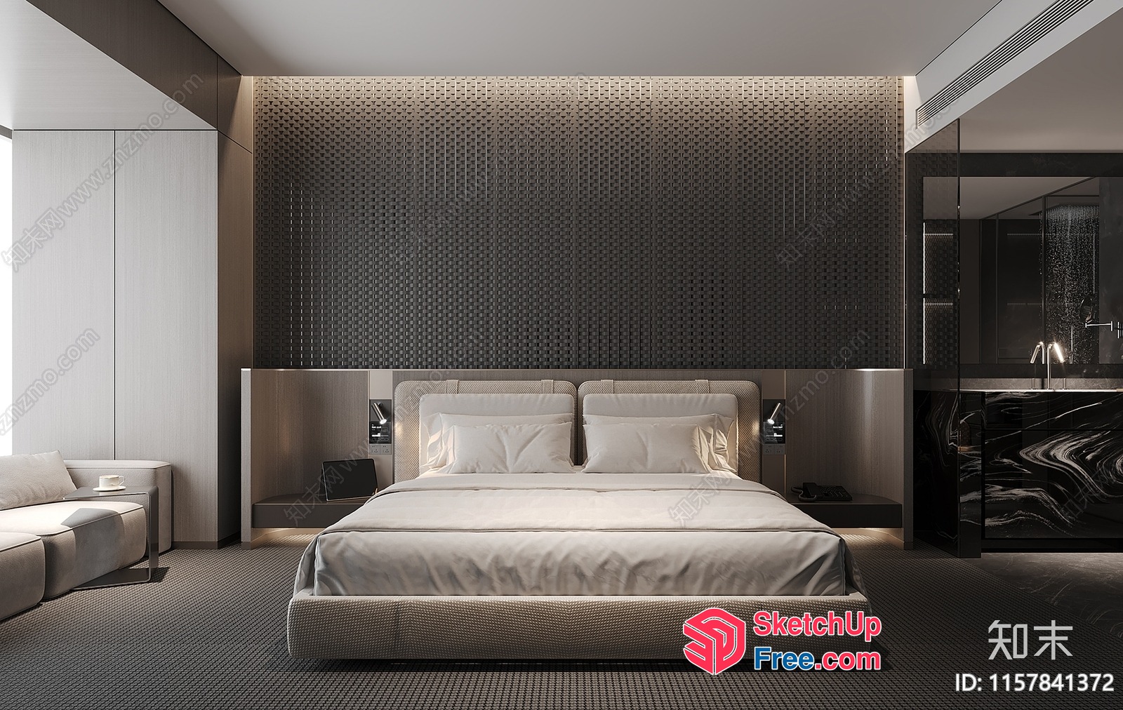 Modern Minimalist Bedroom With Sleek Bed And Bedside Tables 3D SketchUp File