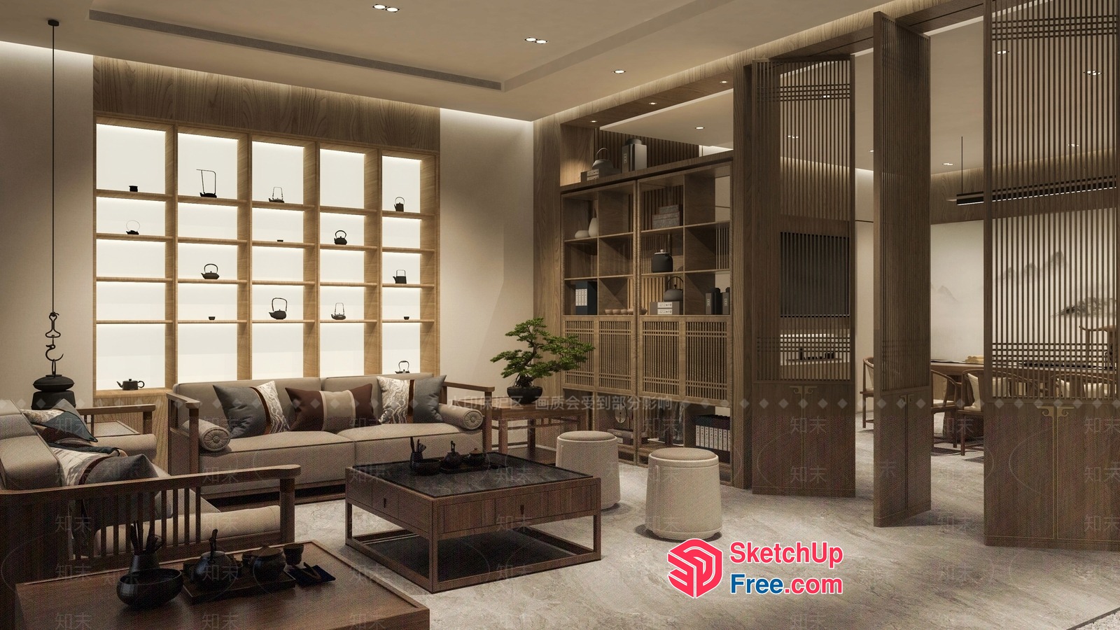 Elegant Japanese Style Living Room With Natural Light 3D SketchUp File