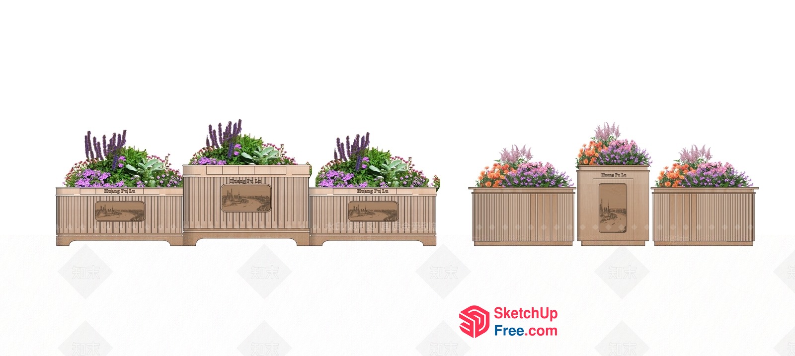 Elegant Flower Pots In A Row 3D SketchUp File
