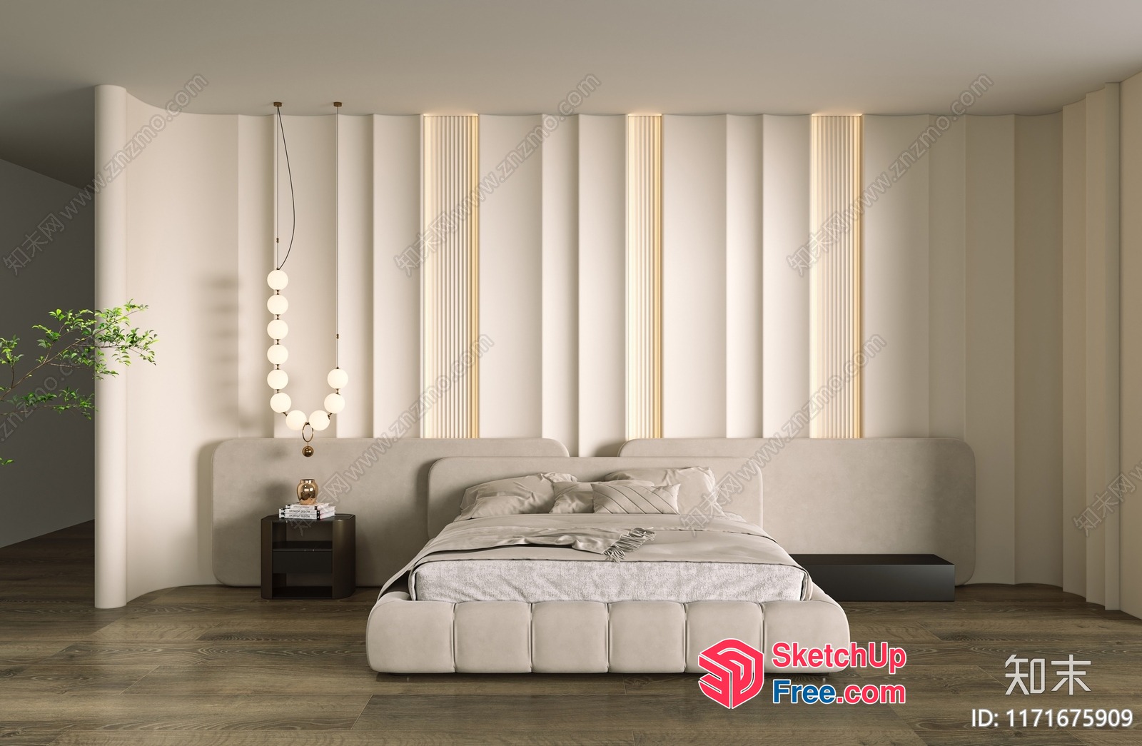 Modern Minimalist Bedroom Interior With Creamy Style 3D SketchUp File
