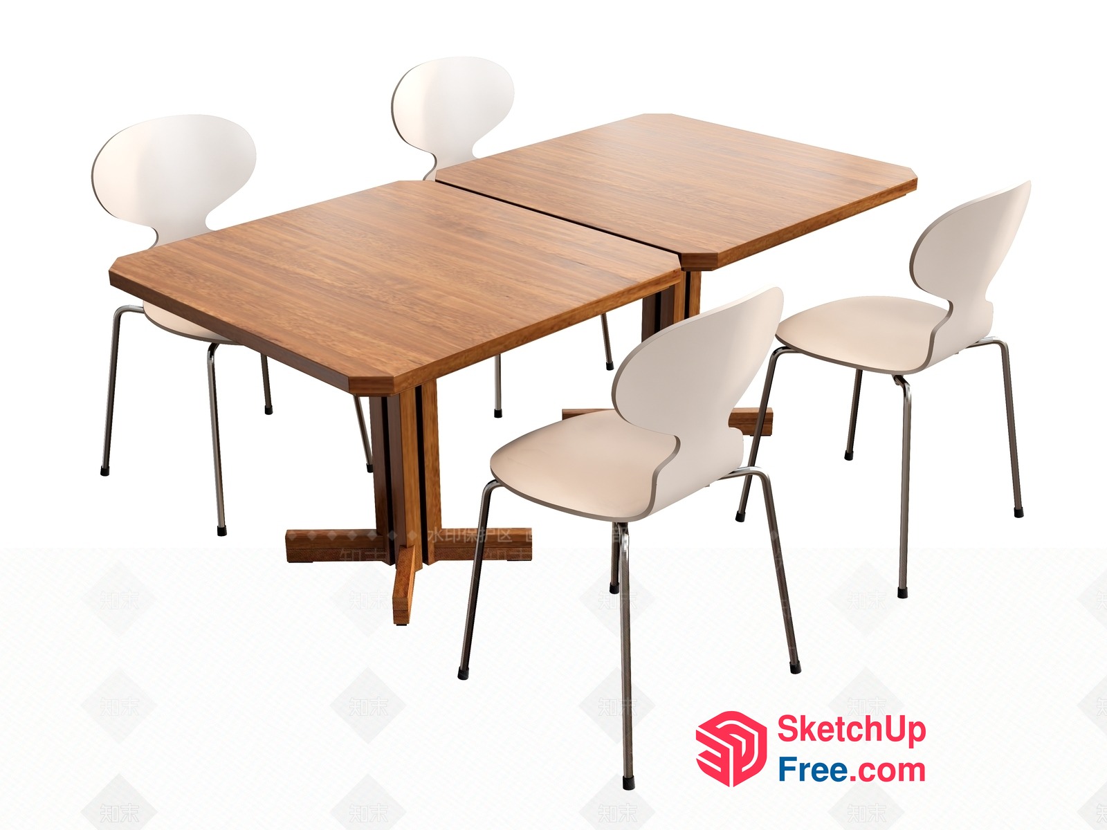 Wooden Dining Table With Four Chairs 3D SketchUp File