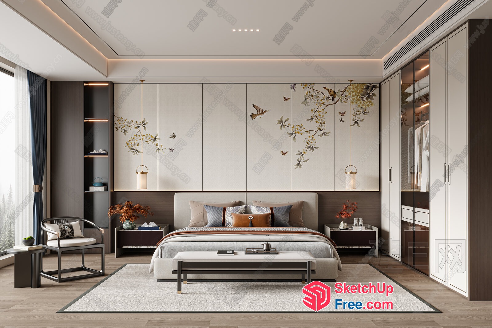 Modern Japanese-Style Bedroom With Elegant Decor 3D SketchUp File