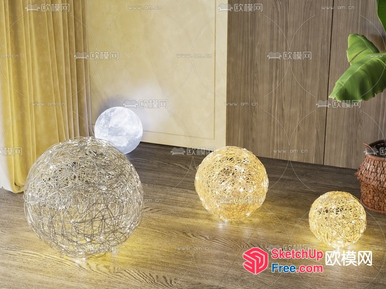 Elegant Glass Decorative Lighting Balls In A Modern Interior 3D SketchUp File