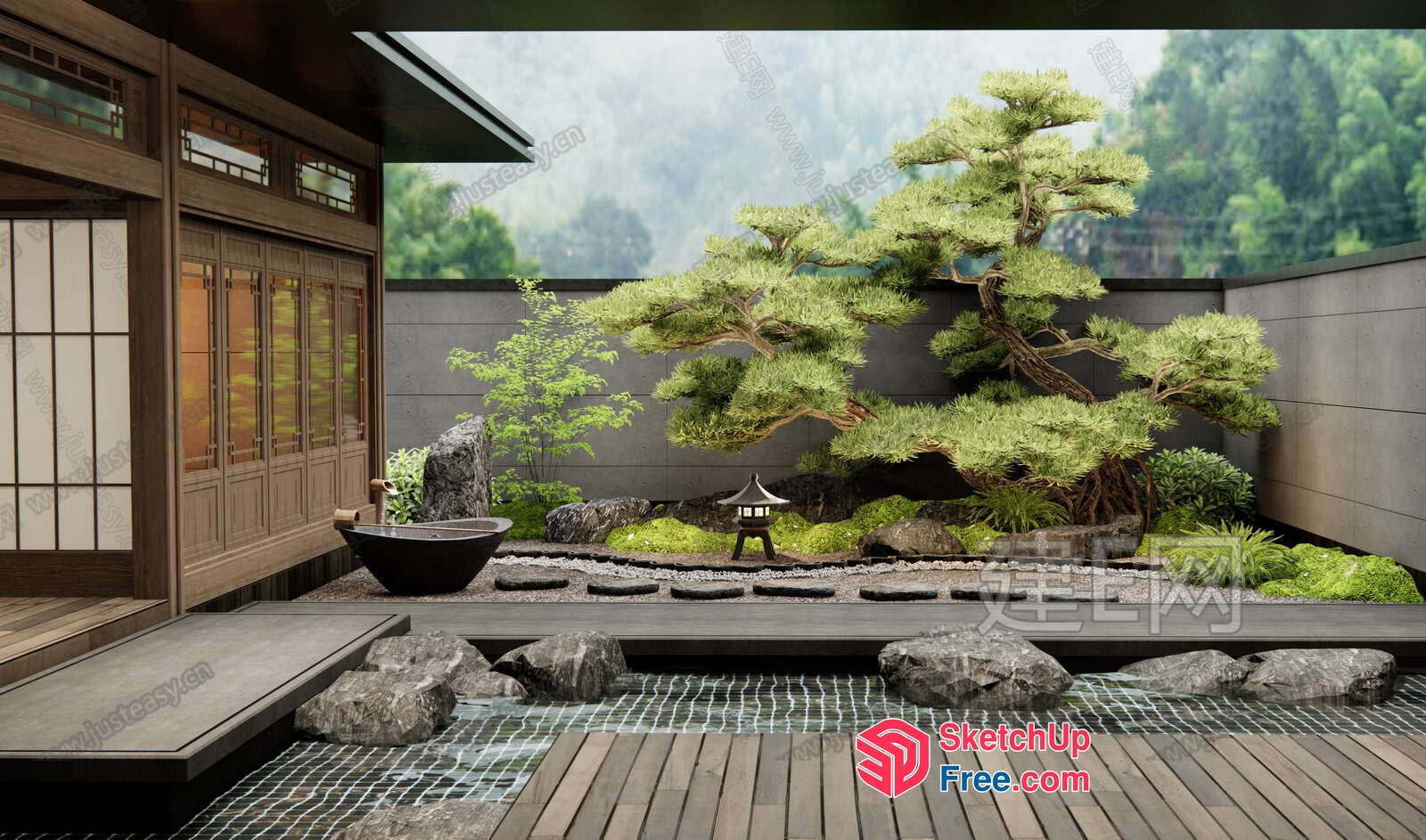 Japanese-Inspired Zen Garden With Natural Elements 3D SketchUp File