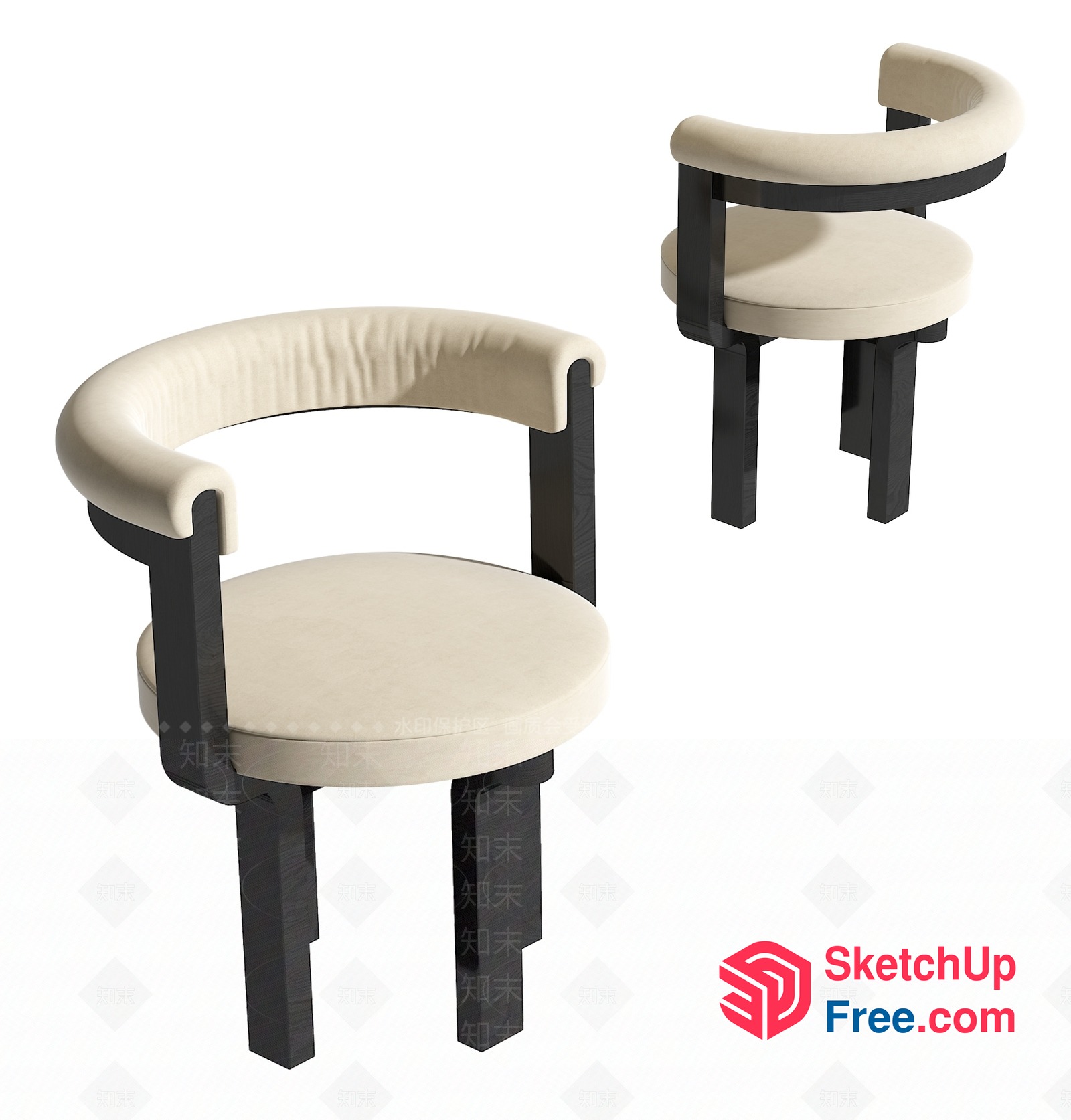 Modern Cream And Black Chair Set 3D SketchUp File
