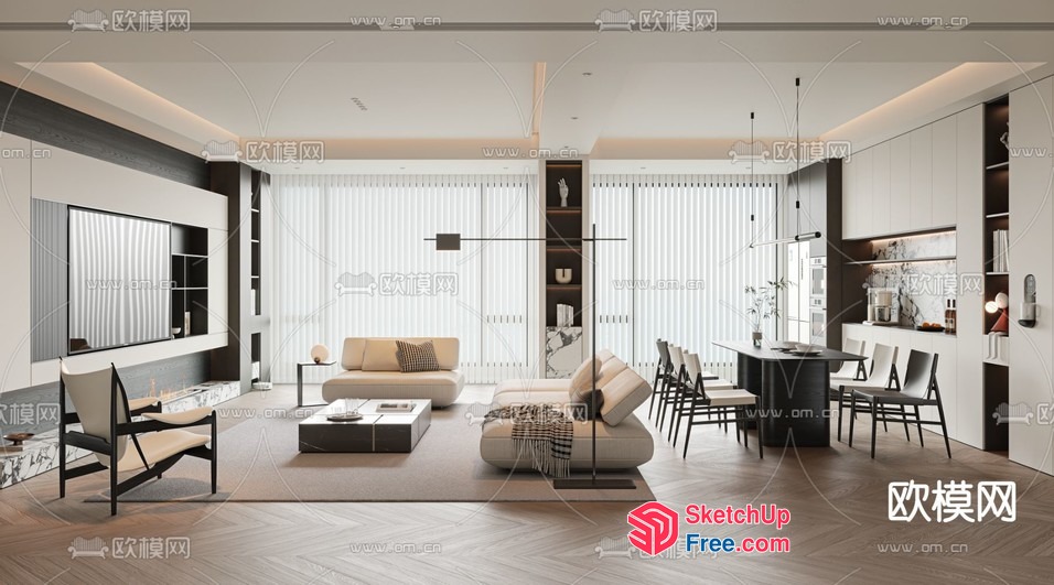 Modern And Elegant Living Room With Sleek Furniture 3D SketchUp File