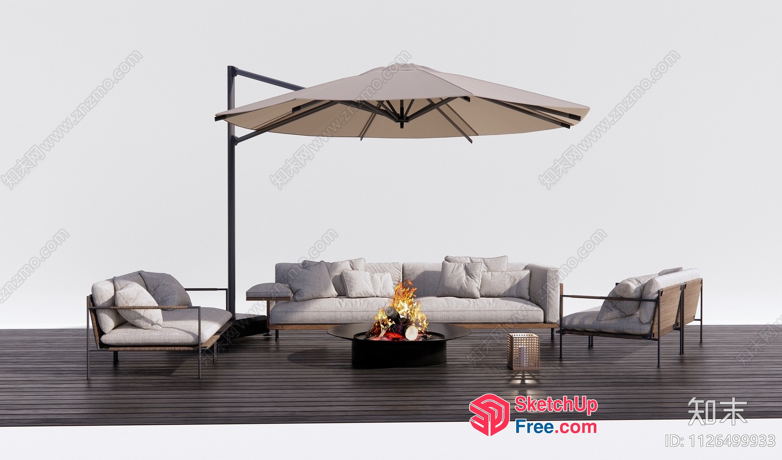 Modern Outdoor Patio Furniture And Fire Pit Setting 3D SketchUp File