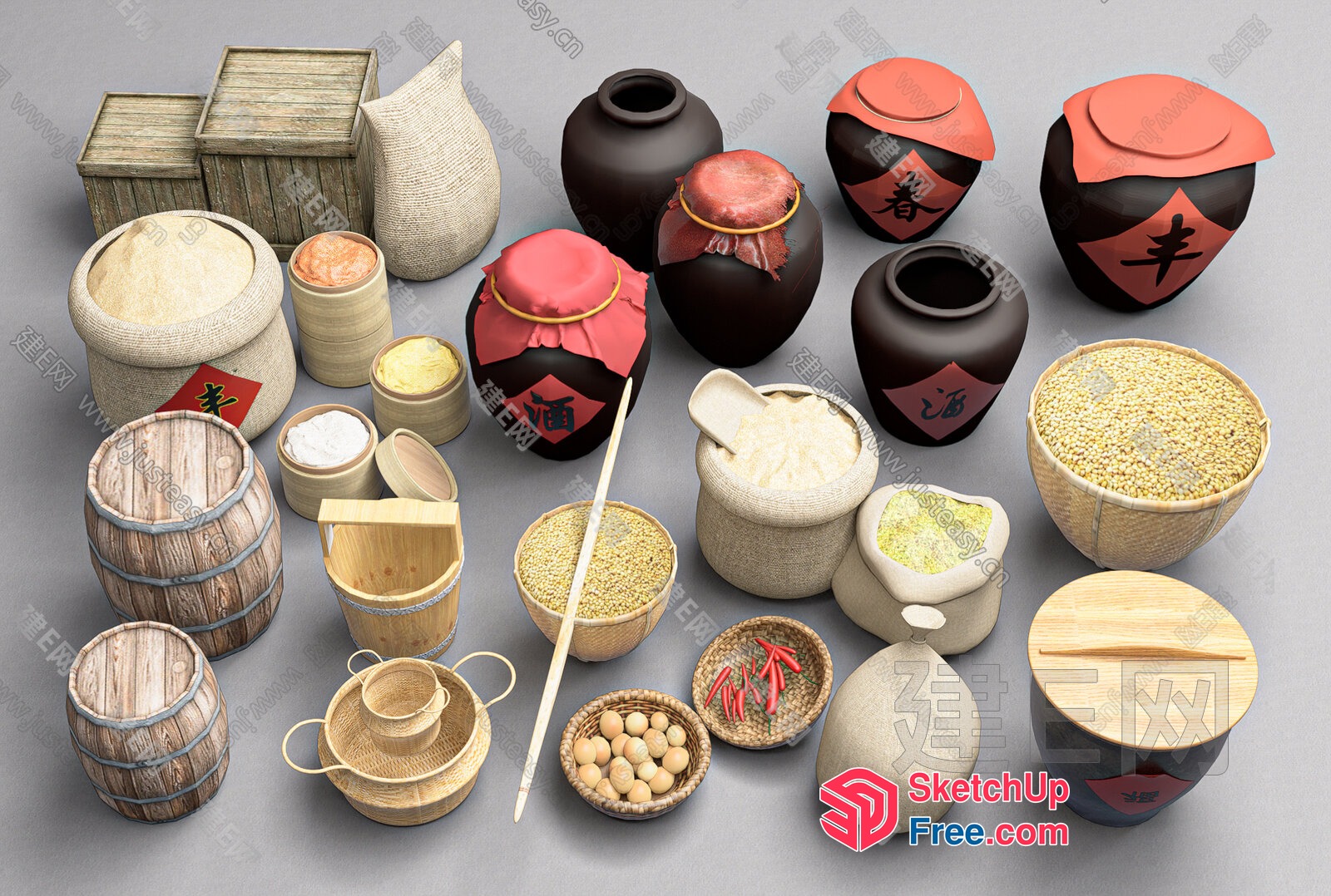 Asian Food Storage Containers 3D SketchUp File