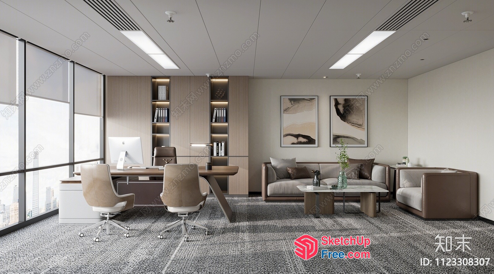 Modern Office Space With Neutral Tones And Natural Light 3D SketchUp File