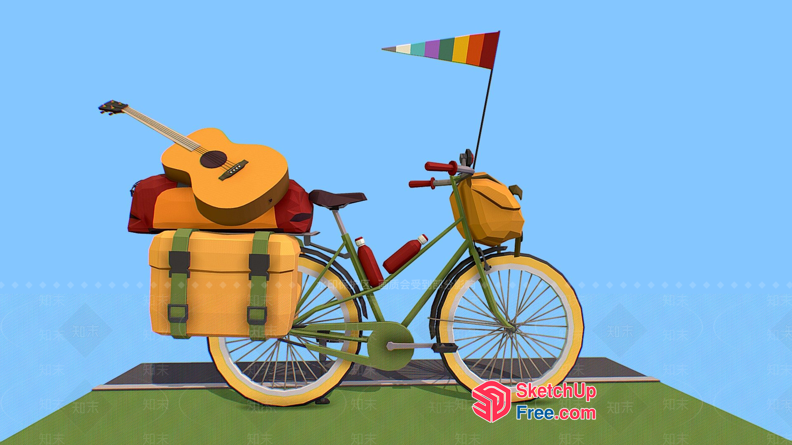 Vibrant Bicycle Loaded With Travel Essentials 3D SketchUp File