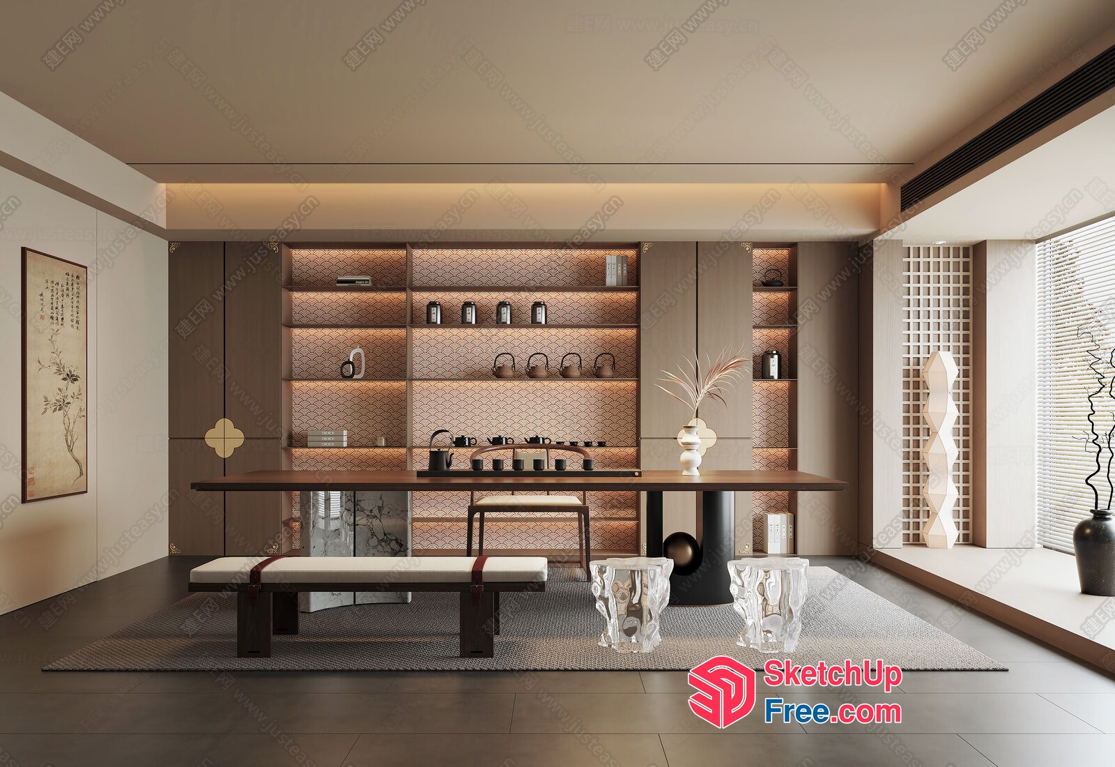 Japanese-Inspired Modern Minimalist Dining Room 3D SketchUp File