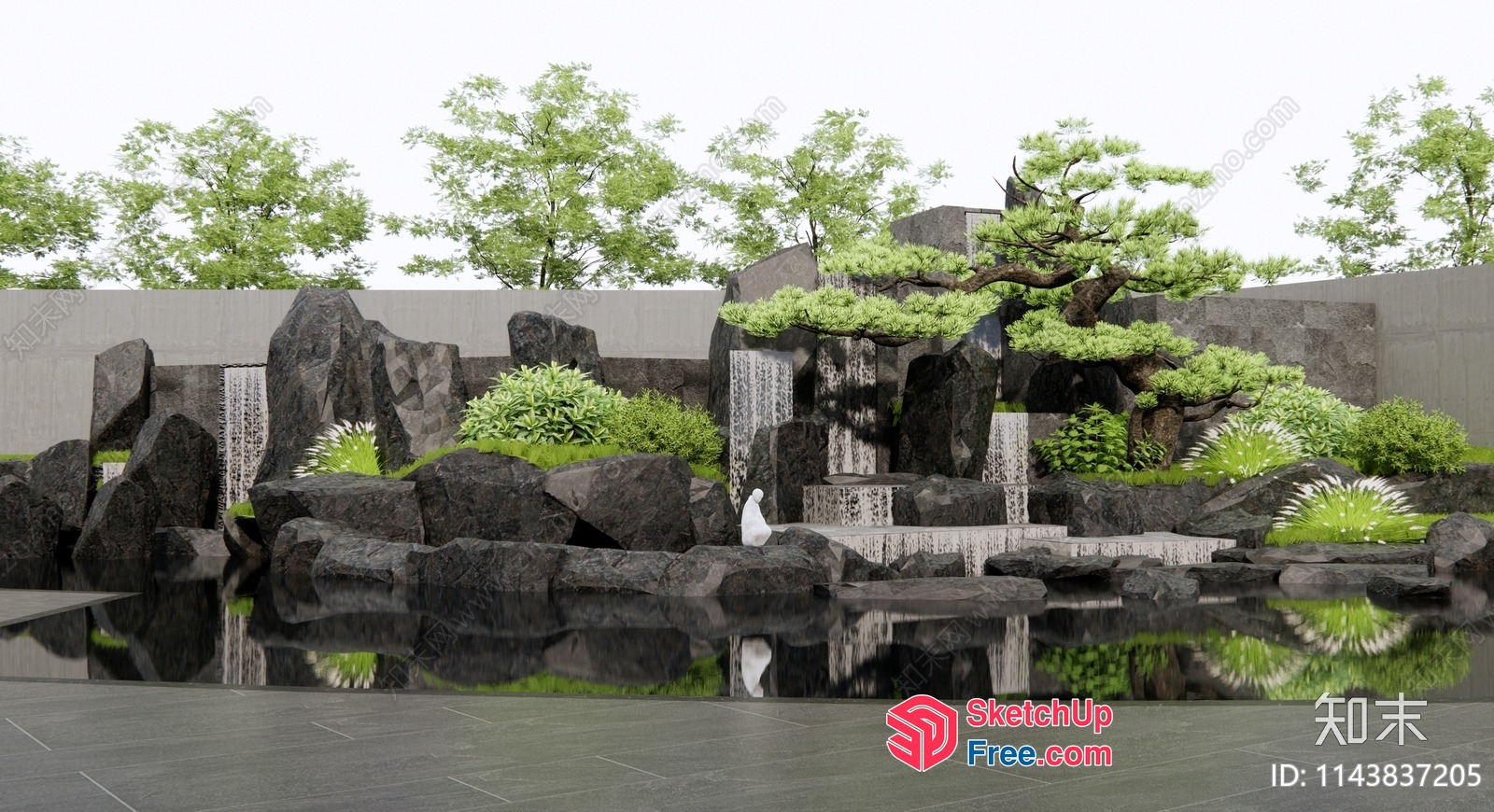 Serene Japanese-Inspired Waterfall Oasis 3D SketchUp File