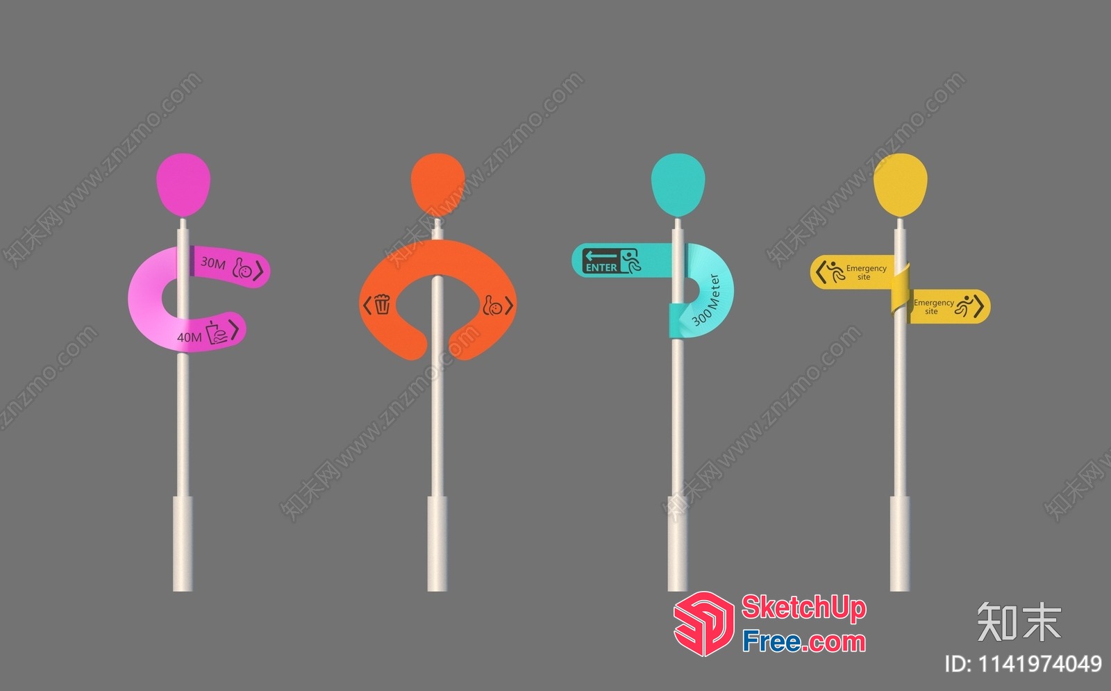 Navigation Signage With Distinctive Color-Coded Symbols 3D SketchUp File