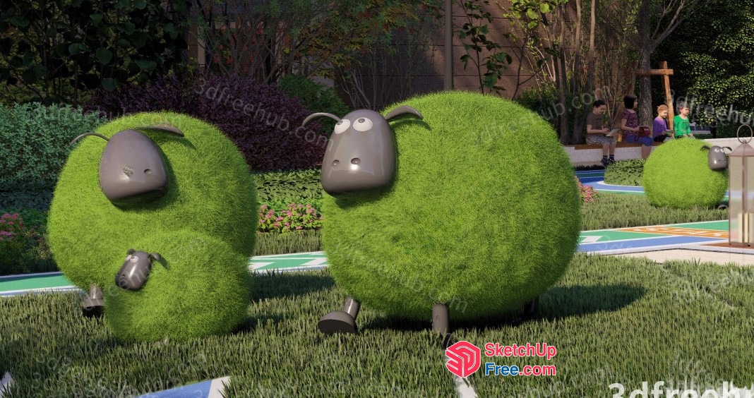 Cartoon Sheep In A Lush Green Field 3D SketchUp File