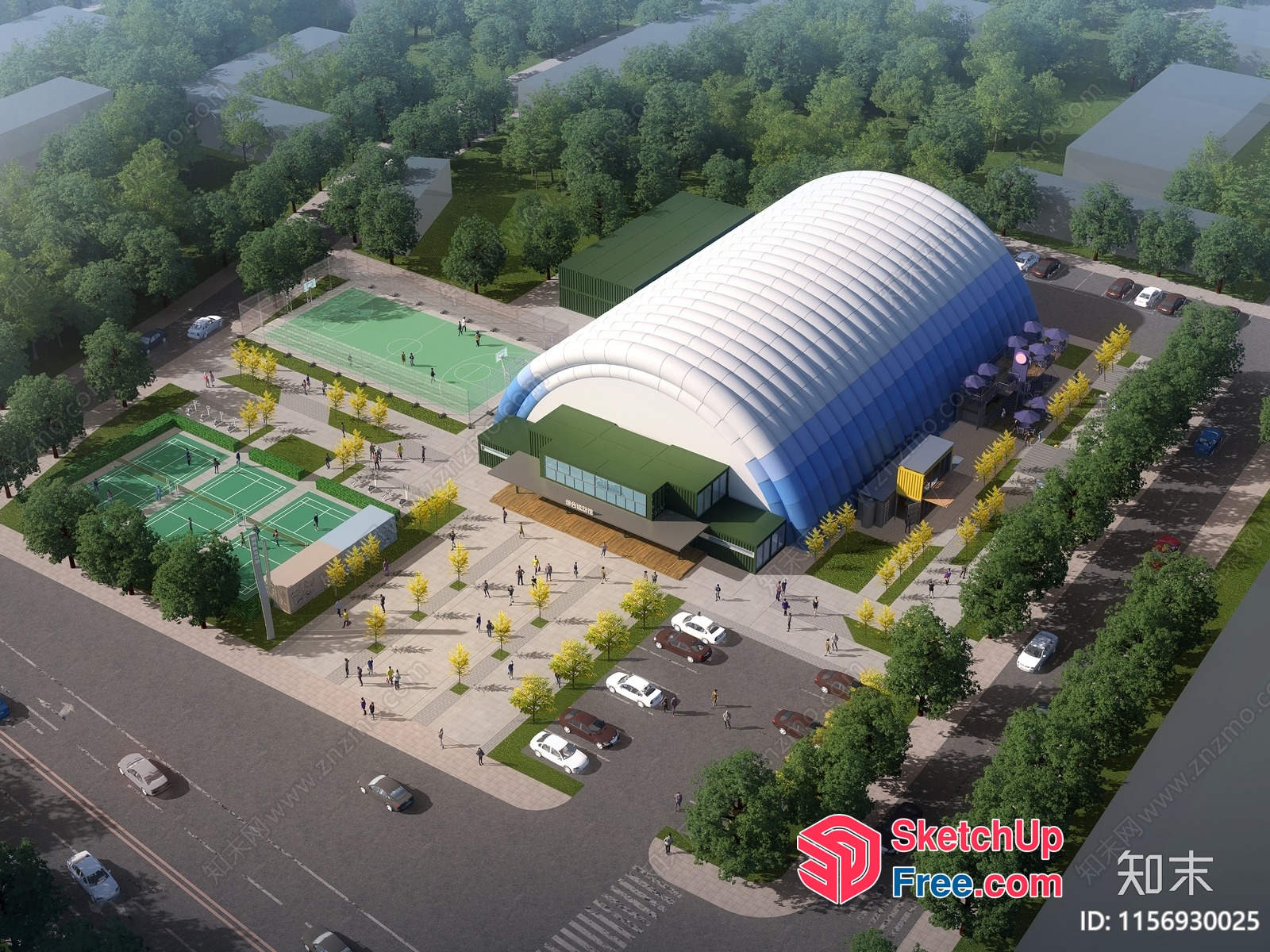 Modern Sports Complex With Parking And Green Space 3D SketchUp File