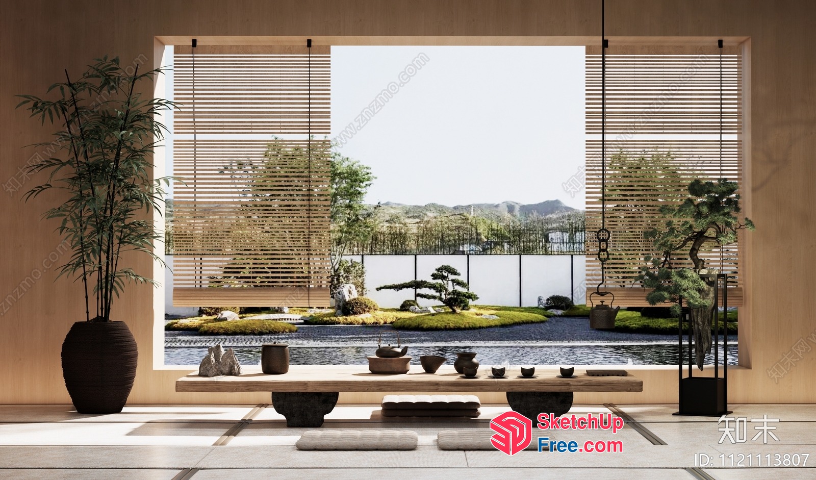 Serene Japanese Garden-Inspired Living Room 3D SketchUp File