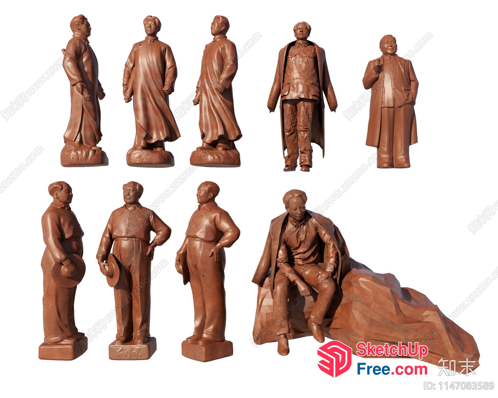 Brown Sculptures Of Men In Various Poses 3D SketchUp File